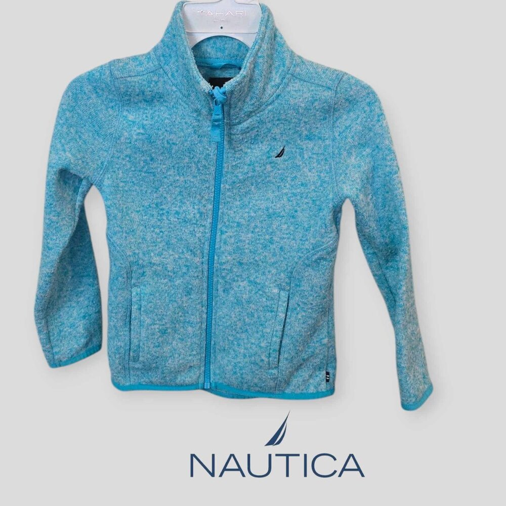 Nautica Girl's Full Zip Sweater Fleece Jacket Aqua Blue Size 6